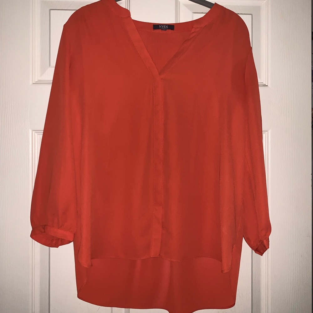 Beautiful sheer 3/4 sleeve blouse 🧡 with buttons on the front with V neck